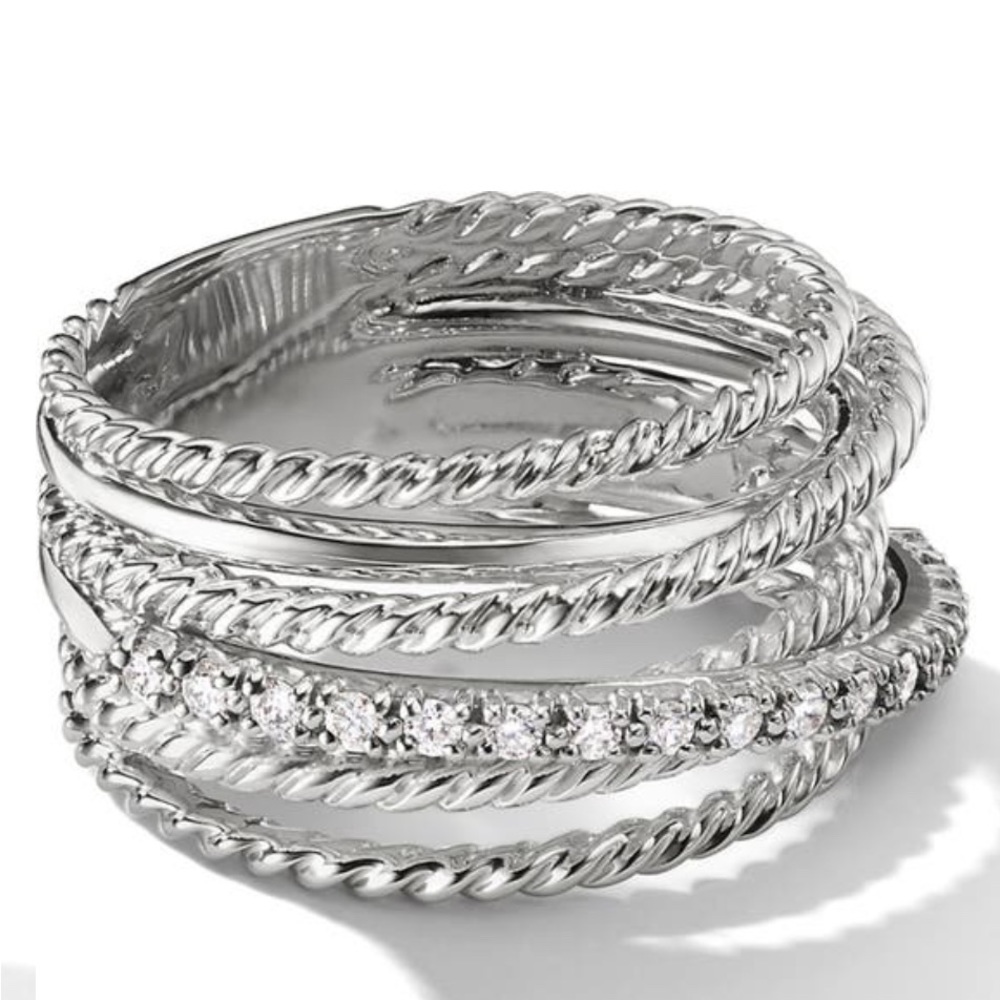 David Yurman Wide Crossover Diamond Ring Size 7